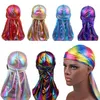 Män kvinnor Silk Laser Polyester Bandana Hat Durag Rag Tail Wrap Headwear Gift Cap273f