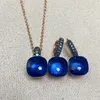 Set di orecchini e collana da 10,6 mm, classico intarsio Nudo, zirconi blu con gioielli di moda in cristallo di caramella quadrato placcato pistola nera