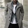 Heren Trenchcoats 2023 Herfst/Winter Mode Trend Kraag Single Breasted Plaid Mid Lengte Windjack Jasje