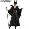Disfraz temático Maléfica Halloween Vestido para adultos Ropa de bruja con cuernos maléficas Sombrero Traje Mujer Vestido malvado Demon Queen Q240307