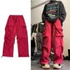 Herren Jeans Baggy Cargohose für Männer Rot Schwarz Grau Gerade Hose Männlich Vintage Hip Hop Streetwear Klassischer Stil
