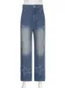 سراويل جينز للسيدات Cuteandpsycho Y2K Star Embroidery Denim Aseshetic Chic Vintage Fashion Cotton Bansers for Women Harajuku Streetwear Pants