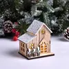 Decorative Objects Figurines Christmas LED Light Wooden House Luminous Cabin Merry Christmas Decorations for Home DIY Xmas Tree Ornaments Kids Gifts Year 231009