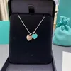 Kettingen S925 Sterling Zilveren Ketting Mode Hoge Kwaliteit Blauw Dubbel Hart Emaille Dames Prachtige Sieraden Gifts2594