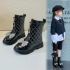 Boots Girls Autumn Glossy Chelsea Winter Kids Versatile Rhinestone Bow Little Princess Casual Korean Style 231009