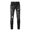 Paarse merk paarse jeans High Street heren jeans zwarte noodlijdende denim broek patch gaten broek