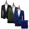 Men's Suits Men Luxury Suit 2 Piece Black / Blue Embossed Gold Edge Dress Business Wedding Party Blazer Jacket And Pants