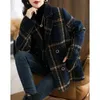 Misturas de lã feminina outono inverno feminino casaco de lã moda coreano solto casaco vintage xadrez retalhos terno colarinho casacos de lã 231010