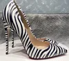 Sukienka buty 2023 Kobiety Klasyczne seksowne 12 cm 10 cm 8 cm spiczasty palce palce heigh obcasy biały zebra wzór skórzany ślub