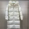 2023 Luxury designer women down parkas mid length embroidered badge with hat fur collar thickened for warmth and slim fit Puffer jacket Winter jacket top Size 1/2/3/4