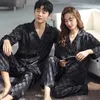 Erkek Sweetwear Çift Pijama Setleri Pijama Loungewear Nightwear Uzun Kollu Uyku Pantolonları İpek Satin Pijama Lover Pijamas 231010