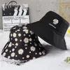 Mode Zonnehoed Mannen Vrouwen Dubbelzijdig Daisy Print Visser Caps Katoen Hip Hop Panama Cap Femme Studenten Koppels Emmer hat270J