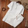 Survêtements pour hommes Coton Lin Style chinois Hommes Chemise blanche Short Ensemble Pull Bouton Chemises à manches courtes Plus 5XL 2022 Summ221F