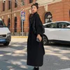 Womens Wool Blends Winter Trench Coat For Women Elegant Fashion Korean Casual Thick Red Laceup Long Jacket Black Woman With Blet 231010