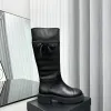 Echtes Rindsleder, kniehohe Stiefel, runde Zehenpartie, Reißverschluss, Stiefeletten, hochwertige klobige Blockabsätze, schwarz, weiß, Damen-Luxus-Designer, Freizeitschuhe, Fabrikschuh