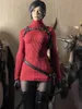 Figuras militares cor vermelha 1/6 suéter feminino sexy de gola alta tricô manga comprida alça de ombro com fundo de malha para 12 '' Ada Wong Action Figure 231009