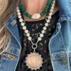 Chokers Creative Female Classic Green Natural Gem Stone Malachite Stone Beaded Pearls Baroque Freshwater Pendant Necklaces 231010