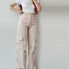 Pantaloni da donna modello d'oltremare tinta unita semplice e bello bottone a vita media tuta in cotone dritto moda casual