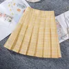 Юбки желтые женские плиссированные летние трапециевидные женские клетчатые мини-юбки с высокой талией женские танцевальные короткие милые женские юбки
