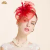 BERETS Fashion Ladies Red Flower Hat Linen Bridal Pillbox Hatts With Veils For Women Wedding Dress Accessories B-8229