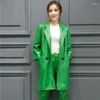 女性の革2023本物のジャケット女性シープスキングリーンオフィスレディーロングトレンチコートストリートウェアヴィンテージリアルファッション