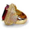 Band Rings Fashion Big Male Wide Red Zircon Stone Geometric Ring Luxury Yellow Gold Iced Out Wedding for Men Women Hip Hop Z3c175 Q07082174070