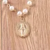 Collana con ritratto di testa della Vergine Maria retrò multistrato Collana con pendenti in oro con perle europee e americane Regalo di gioielli da donna292g