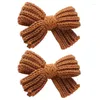 Hair Accessories Xugar 2Pcs/set Retro Knitted Bow Clips For Baby Girl Solid Bowknote Pin Barrette Kids Headwear Winter