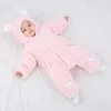 Para baixo casaco inverno bebê macacão com orelhas engrossar algodão nascido bodysuit com capuz roupas de menina dos desenhos animados meninos macacão 0-24 meses 231010