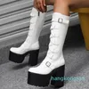 Head Lace Zipper Motocicleta Punk Nightclub Mid-Calf Street Mulheres BootsThick Sole Platform Shoes