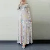 Roupas étnicas Mulheres Floral Impresso Vestido Muçulmano Manga Longa Dubai Abaya Turquia Hijab Jilbab 2023 Caftan Islâmico