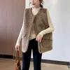 Gilets pour femmes Gilets en polaire pour femmes mi-longueur en peluche col rond décontracté cardigans sans manches surdimensionnés vestes d'hiver hauts amples