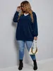 Moletons femininos Finjani Plus Size Mulheres Hoodie Sólido Gota Ombro Moletom Top Casual V Neck Roupas para Outono 231009