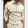 Polos masculinos novos masculinos manga longa lapela listrado xadrez camiseta magro ajuste camisa polo t231010