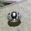 Cluster Rings Natural Black Star Sapphire med 925 Silver Custom Size Gemstone för män Big Stone223T