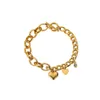 Bracelets à chaîne cubaine en or 18 carats, breloques en forme de cœur, bijoux en acier inoxydable pour femmes, Pulsera166p