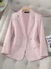 Kvinnor kostymer blazers blazer damer casual höst vinter jacka kvinnlig långärmad knapp dekoration rosa blå aprikos plädrock 231009