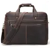 Briefcases Men Business Briefcase Vintage Crazy Horse Genuine Leather Messenger Bag 15.6" 17" Laptop Document Office Handbag Tote