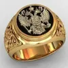 Band Rings Men's Fashion 18K Gold Color Ring Luxury Domineering Carved Wedding Engagement Party Jewelry Size 6 13 231009