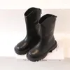 Botas moda crianças preto longo outono genuíno couro meninas altas finas cavalaria marrom crianças sapatos