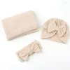 Haarschmuck 3 Teile/los Baby Mädchen Swaddle Decke Hut Set Säuglingsbowknot Elastische Headwarp Geboren Dusche Geschenke