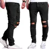 Hele-rechte gescheurde broek mannen 2017 gloednieuwe hiphop groene skinny jeans mannen slim fit biker jeans homme casual broek trouser2016