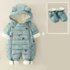 Para baixo casaco nascido bebê macacão com capuz mais veludo quente inverno desgaste bebê meninos snowsuit criança terno de neve menina macacão de algodão macacão 231010