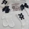 Chaussettes Lolita blanches douces avec nœud en ruban pour femmes, mi-mollet, mignonnes élastiques empilées, cheville, robe de Style japonais, bonneterie