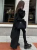Женская смесь шерсти Черный винтажный воротник с лацканами Женское пальто длиной до пола с длинным рукавом Негабаритное свободное элегантное пальто Осеннее шикарное уличное пальто 231010