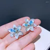 Boucles d'oreilles de luxe en résine cristal bleu, coquille de fleur, bijoux faits à la main, mode coréenne, accessoires pour femmes