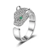 Solitaire Ring Leopard Panther Head Green Eye Opening Micro Inlaid Crysyal Zircon For Unisex Wedding Engagement Party Jewelry 231009