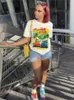 Camiseta feminina estampada com letras, top crop y2k streetwear gola redonda manga curta camiseta gráfica 2023 verão kpop slim fit roupas femininas