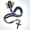 Pendentif Colliers Diyalo Catholique Bluestone Cristal Tiger Eye Pierre Priez Perles Chaîne Hématite Croix Chapelet Collier Chaplet Confirmation