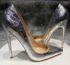 SURET Buty Silver Snake Pumps 12 cm Wysokie obcasy kobiety mody Panie Sexy 10 cm spiczasty palce śluby ślubne 8 cm pięta plus size 45